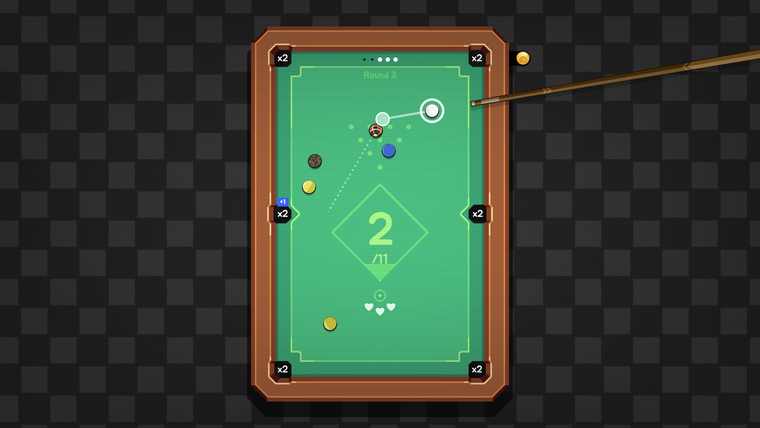 An Ultrapool table mid-round with lettered balls and the round score target on screen